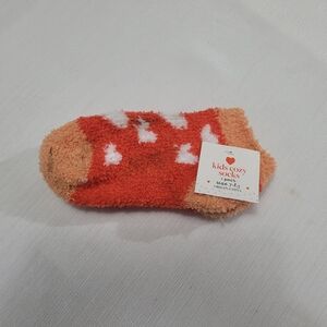 Kids Cozy Socks 1 Pair Size 7-8.5 Orange with Heart Print
